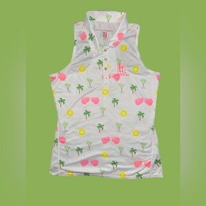 TJ Sport Beach Party Razorback Tropical Print Sleeveless Golf Resort Polo Shirt